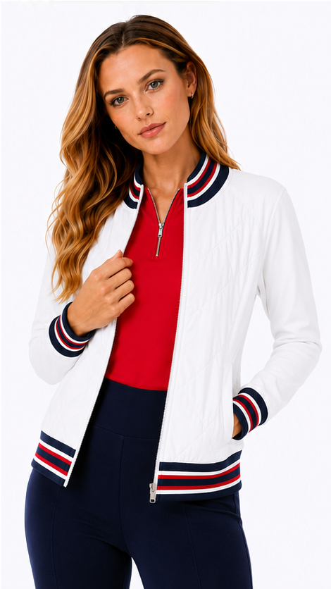 Active Track Jacket - White/Navy/Scarlet