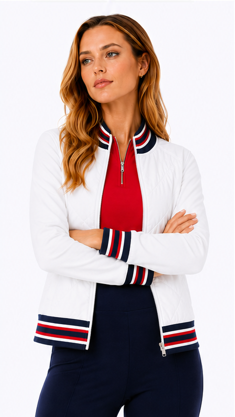 Active Track Jacket - White/Navy/Scarlet