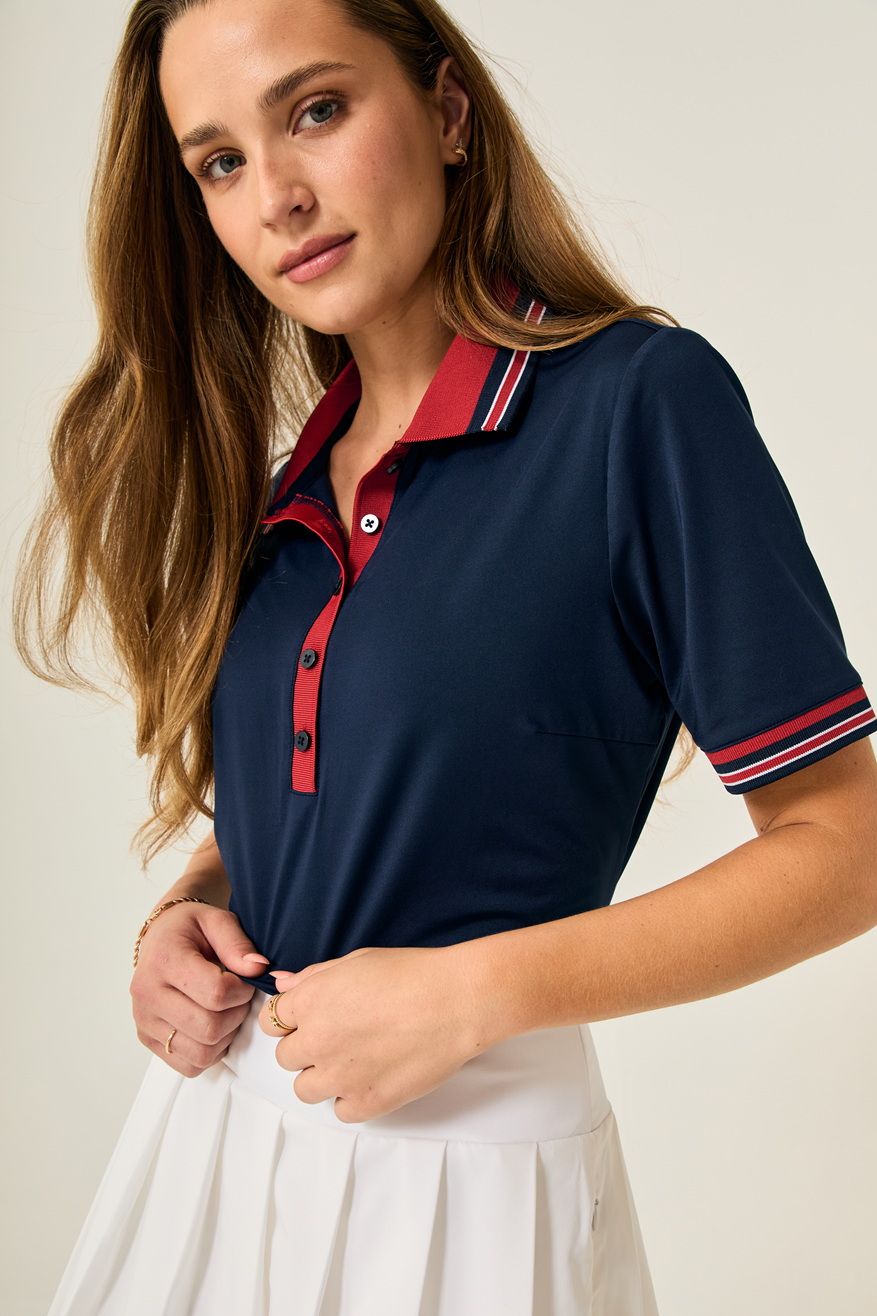 Links Luxe Tee - Navy Maroon