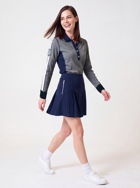 Phoebe Long Sleeve Polo - Grey Heather