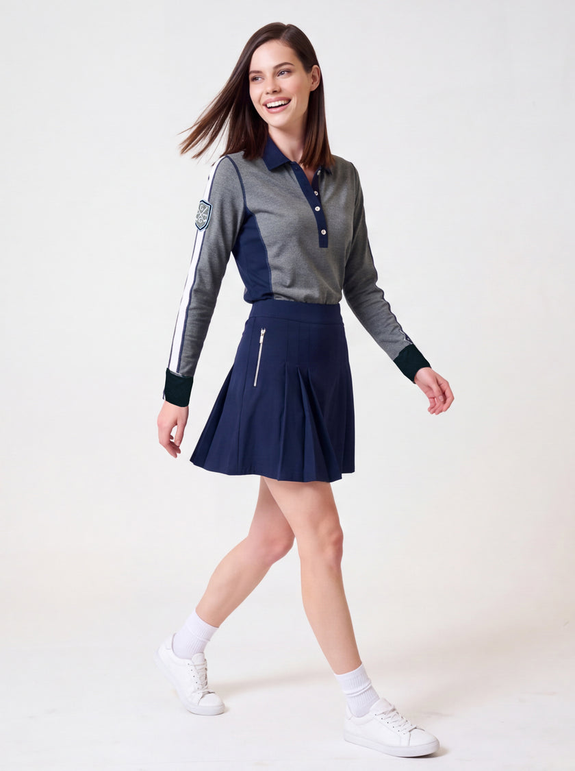 Phoebe Long Sleeve Polo Grey Heather