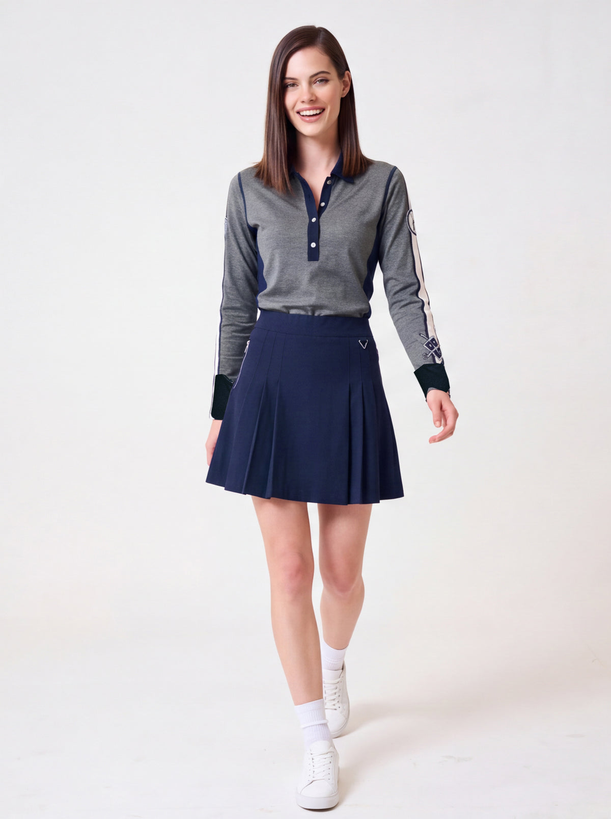 Phoebe Long Sleeve Polo Grey Heather