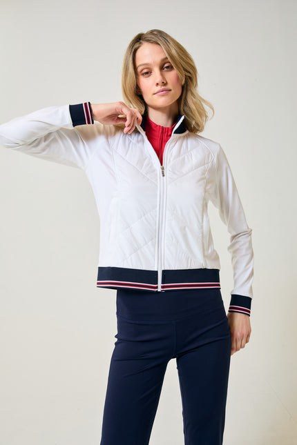 Active Track Jacket in White/Navy/Scarlet — GGBlue