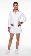 Active Track Jacket - White/Navy/Scarlet, front, hands on hips
