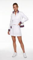 Active Track Jacket - White/Navy/Scarlet, front, one hand on hip