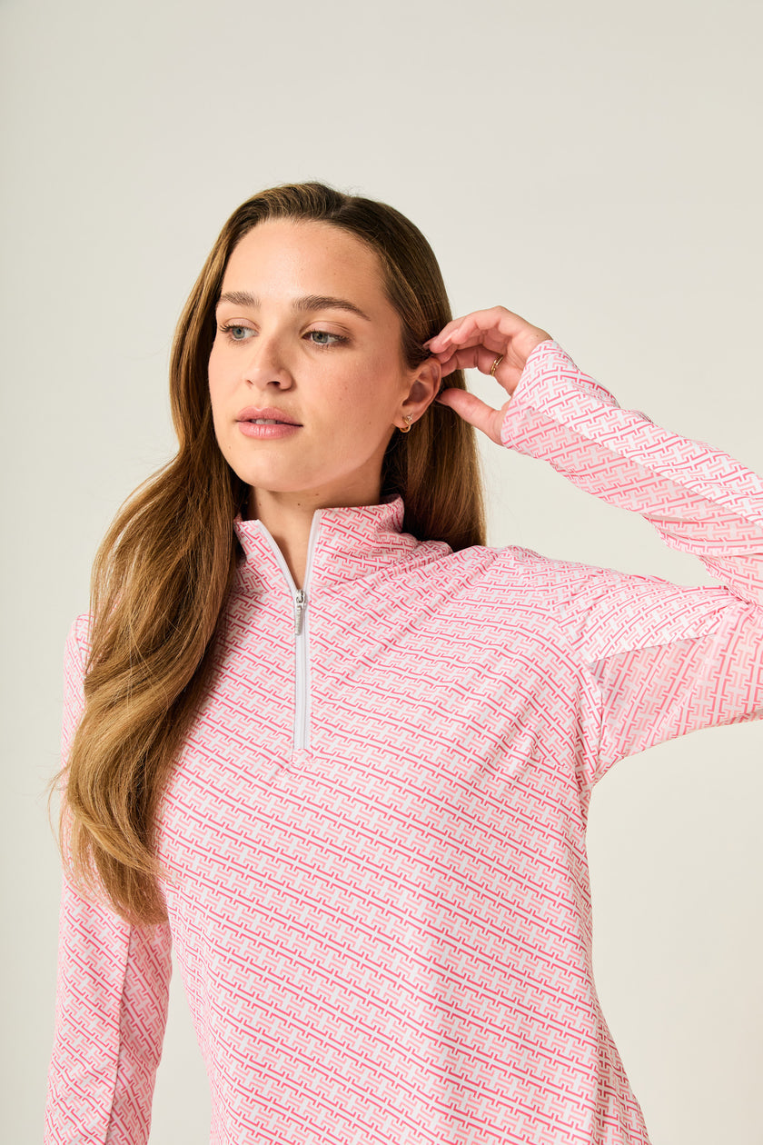 Georgia Ice Long Sleeve in Deco Blush with mock collar — GGBlue