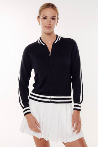 Varsity Zip-up Cardigan-Black/White