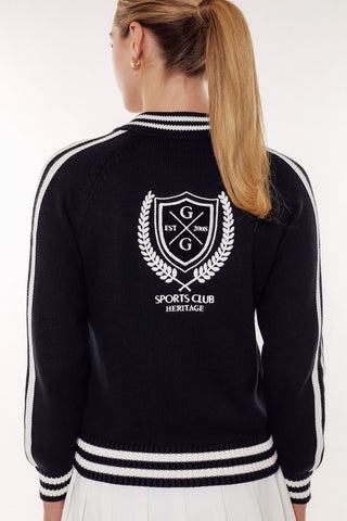 Varsity Zip-up Cardigan-Black/White