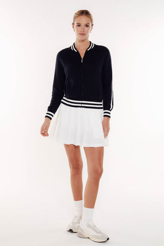 Varsity Zip-up Cardigan-Black/White