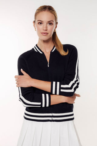 Varsity Zip-up Cardigan-Black/White