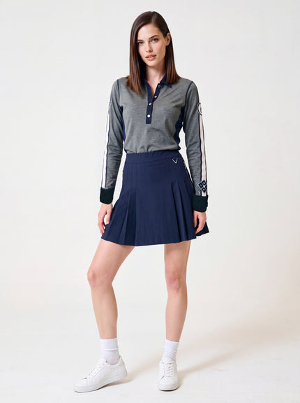 Phoebe Long Sleeve Polo Grey Heather — shop front with Flare Blue